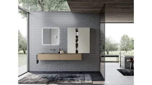 Mobile da Bagno sospeso M1 System 121 in laccato metallizzato e melaminico pelle per i pensili di Baxar