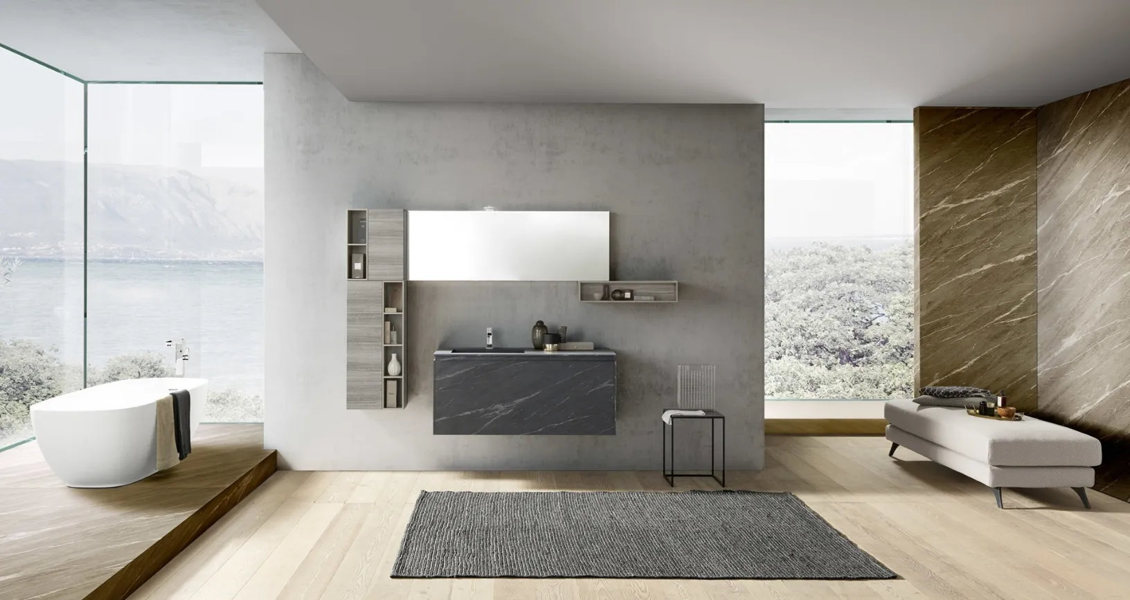 Mobile da Bagno sospeso M2 System C204 in HPL Unicolor Ardesia di Baxar