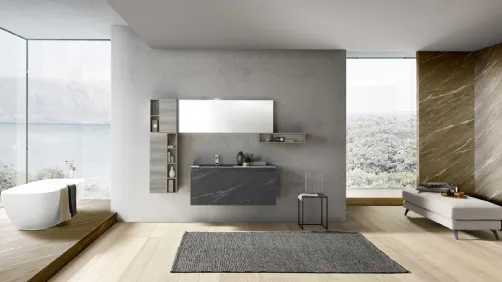 Mobile da Bagno sospeso M2 System C204 in HPL Unicolor Ardesia di Baxar