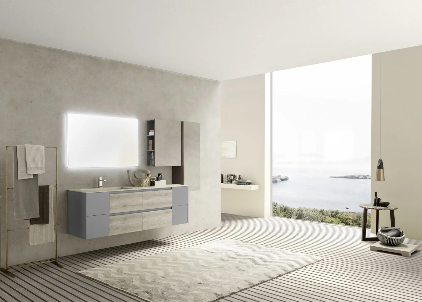 Mobile da Bagno sospeso M2 System C210 in melaminico Rovere Dogato Grigio e laccato Grigio Lavagna di Baxar