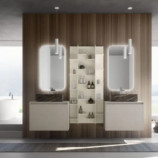 Mobile da Bagno sospeso M2 System 225 in laccato opaco Platino con lavabo in gres effetto marmo di Baxar