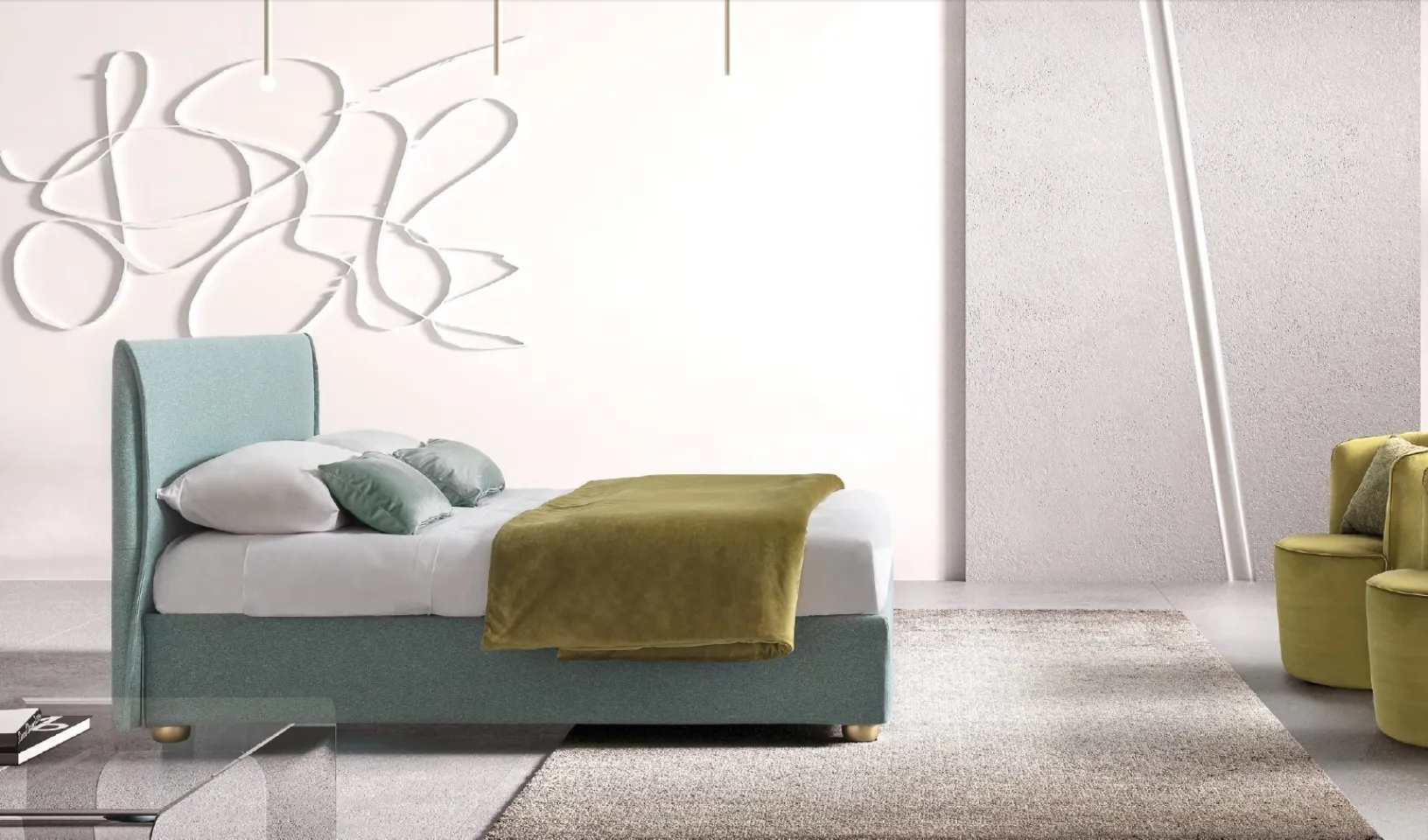 Letto matrimoniale in tessuto con testiera Hesperis di Le Comfort