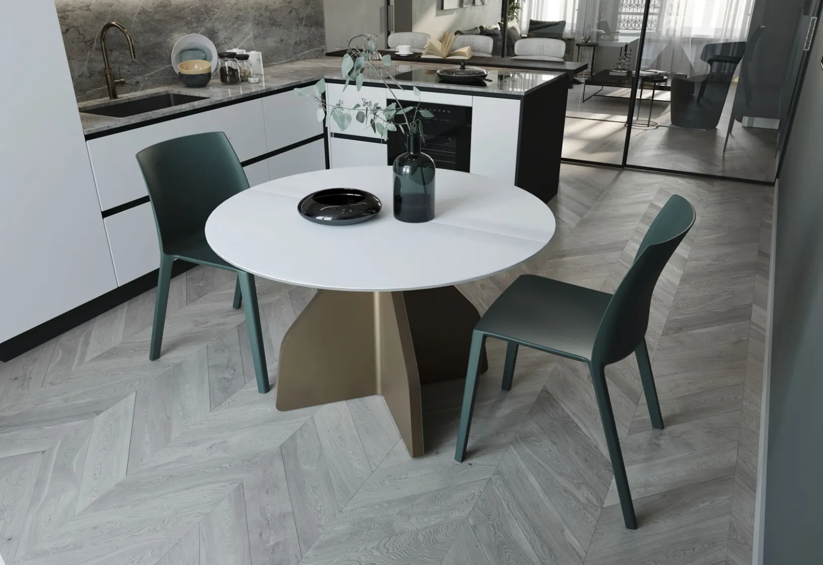 Tavolo rotondo allungabile Wing in ceramica bianco assoluto di Zamagna