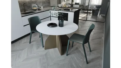 Tavolo rotondo allungabile Wing in ceramica bianco assoluto di Zamagna